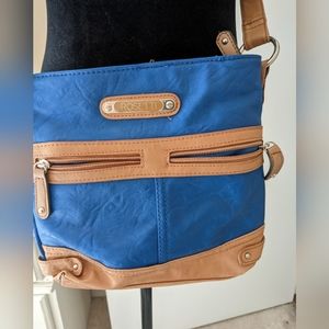 Blue Rosetti purse, crossbody bag, approximately 9" x 9"